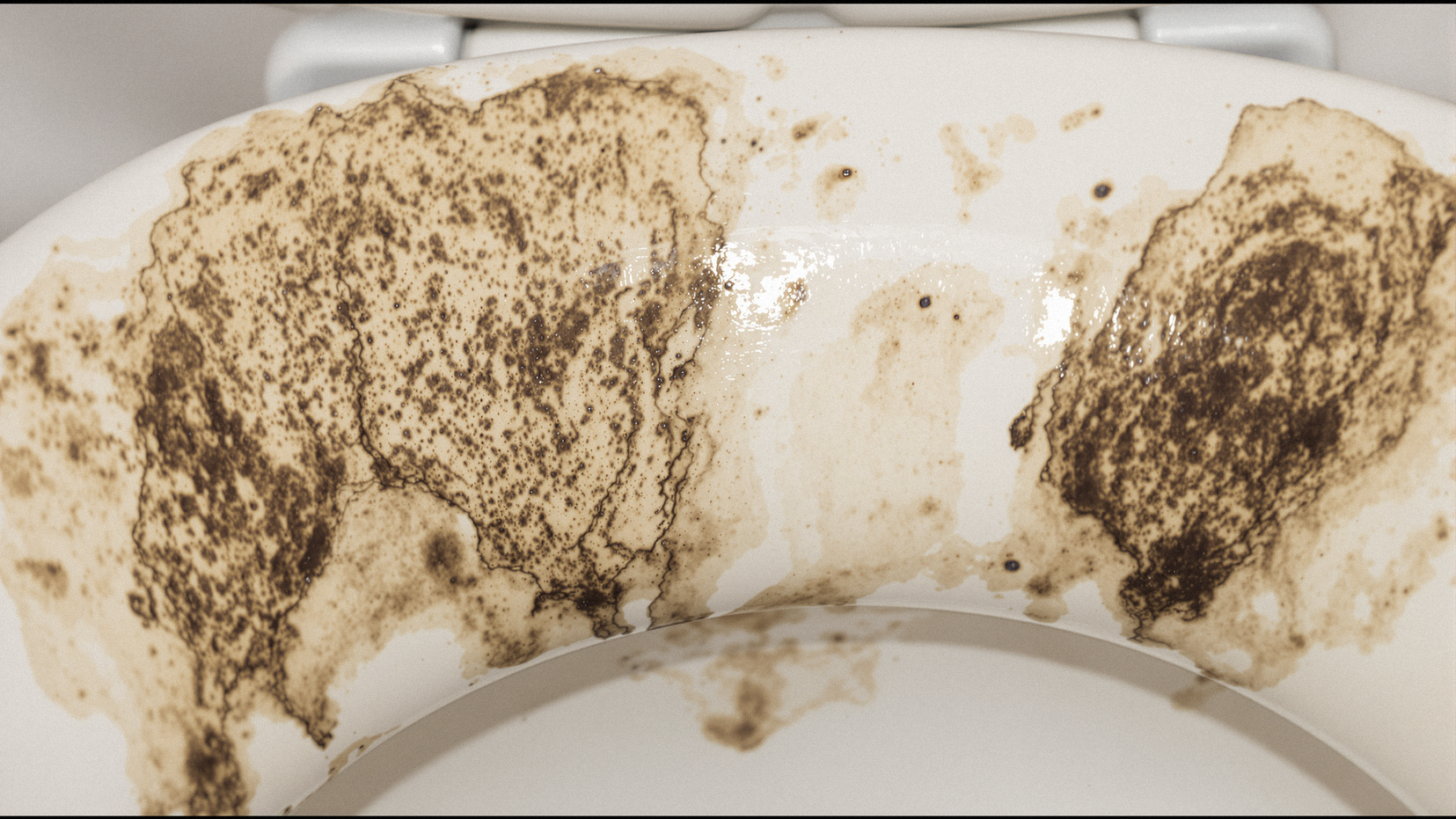 黒ずみが目立つ便器のフチ